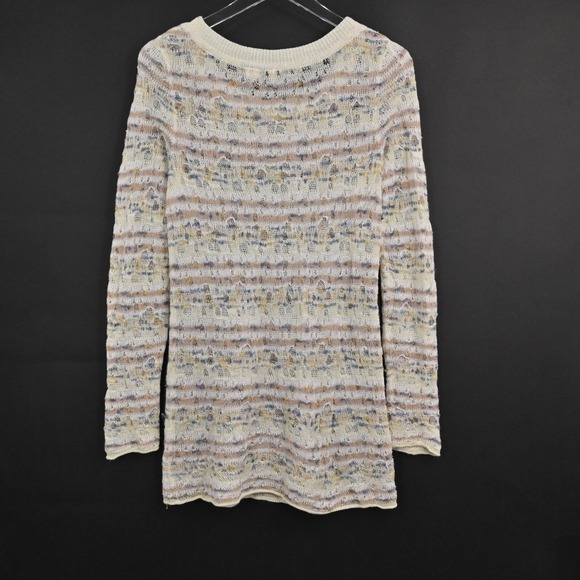 ANTHROPOLOGIE Sweater Womens Size S Cream Stripe Linen Open Knit Scoop Neck MOTH - Picture 5 of 13